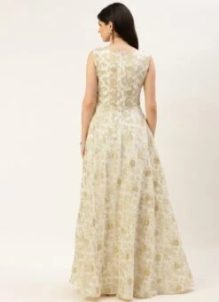 White Nylon Jacquard Festive Wear 11 White Nylon Jacquard Festive Wear -Indo Clothing Shop White Nylon Jacquard DRBS02301036 b