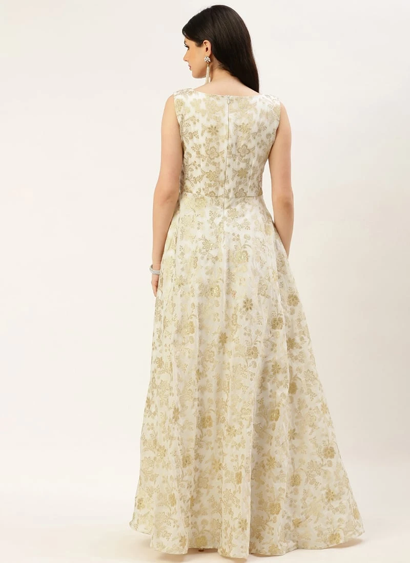 White Nylon Jacquard Festive Wear 4 White Nylon Jacquard Festive Wear - Image 4