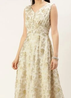 White Nylon Jacquard Festive Wear