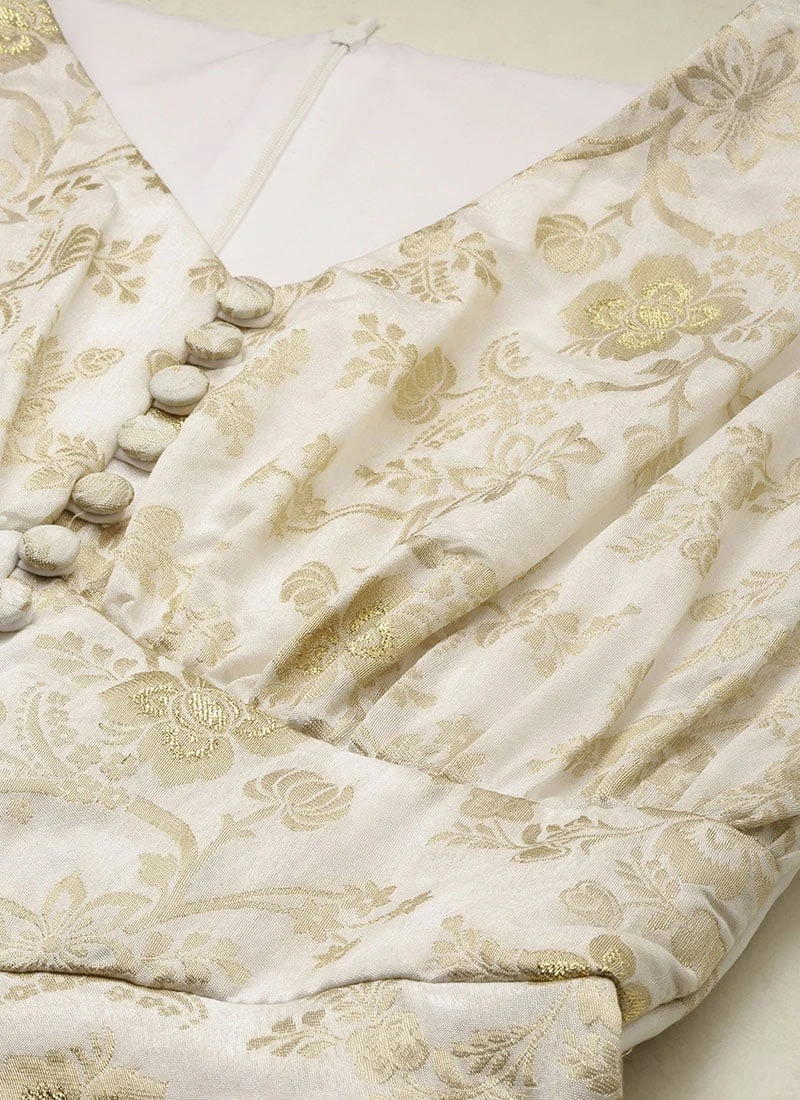 White Nylon Jacquard Festive Wear 5 White Nylon Jacquard Festive Wear - Image 5