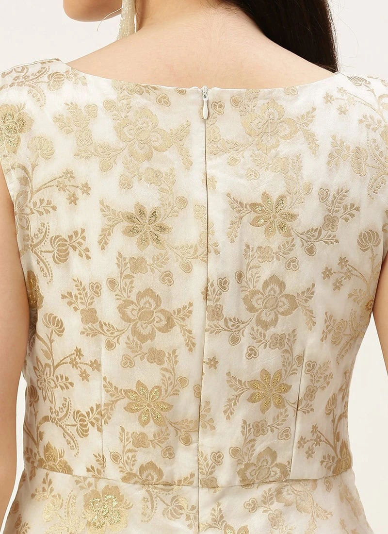 White Nylon Jacquard Festive Wear 6 White Nylon Jacquard Festive Wear - Image 6