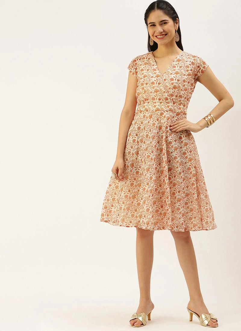 White Printed Art Silk Mini Dress After Six Wear 3 White Printed Art Silk Mini Dress After Six Wear - Image 3