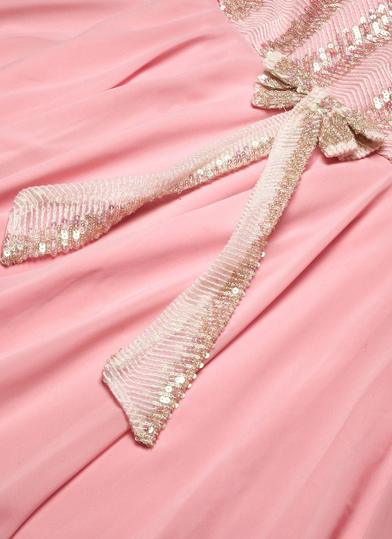 White Sequins N Pink Georgette Flared Gown Party Wear 7 White Sequins N Pink Georgette Flared Gown Party Wear - Image 7