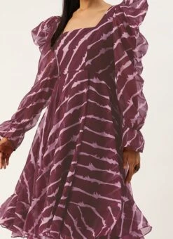 Wine Digital Printed Organza Dress Party Wear