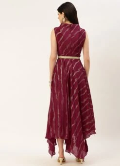 Wine Foil Printed Chinon Maxi Dress Festive Wear -Indo Clothing Shop Wine Foil Printed Chinon Maxi Dress DRBS02211200 b