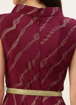 Wine Foil Printed Chinon Maxi Dress Festive Wear -Indo Clothing Shop Wine Foil Printed Chinon Maxi Dress DRBS02211200 rrc2