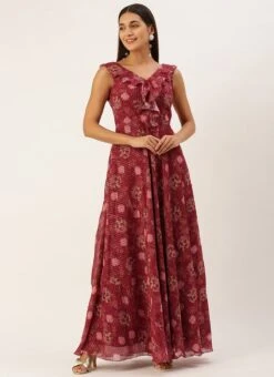 Wine Georgette Digital Print V Neck Gown Party Wear 10 Wine Georgette Digital Print V Neck Gown Party Wear -Indo Clothing Shop Wine Georgette Digital Print V Neck Gown IWBS02301782 u