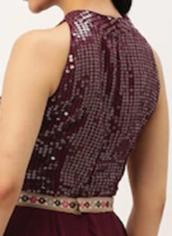 Wine Georgette Embroidered Handkerchief Gown Festive Wear -Indo Clothing Shop Wine Georgette Embroidered Handkerchief Gown IWBS02302171 rrc2