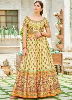 Yellow Art Silk Anarkali Gown Party Wear -Indo Clothing Shop Yellow Art Silk Anarkali Gown BGWSJSSB1208 u