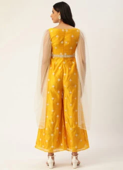 Yellow Art Silk Embroidered Jumpsuit Party Wear -Indo Clothing Shop Yellow Art Silk Embroidered Jumpsuit DRBS02209681 b