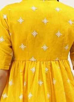 Yellow Chanderi Cotton Tiered Dress Festive Wear 13 Yellow Chanderi Cotton Tiered Dress Festive Wear -Indo Clothing Shop Yellow Chanderi Cotton Tiered Dress DRBS02205872 rrc2