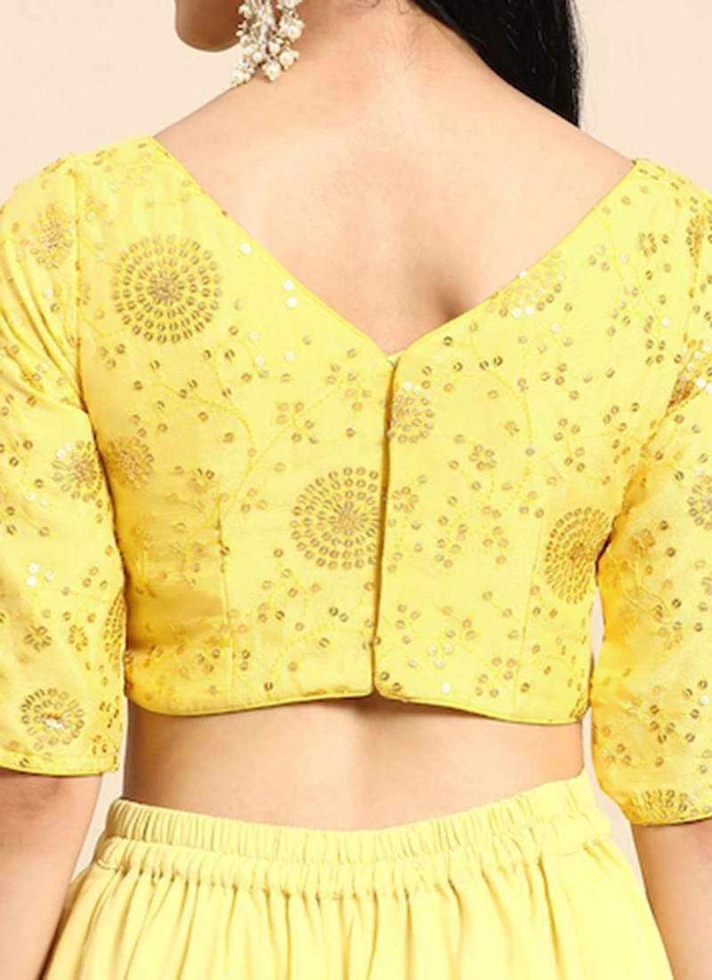 Yellow Chinon Embroidered Blouse Festive Wear 6 Yellow Chinon Embroidered Blouse Festive Wear - Image 6