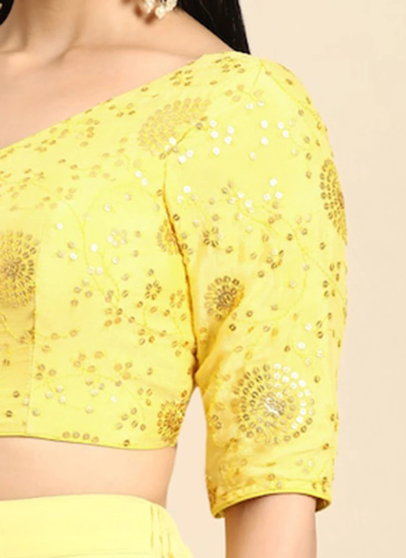 Yellow Chinon Embroidered Blouse Festive Wear 7 Yellow Chinon Embroidered Blouse Festive Wear - Image 7