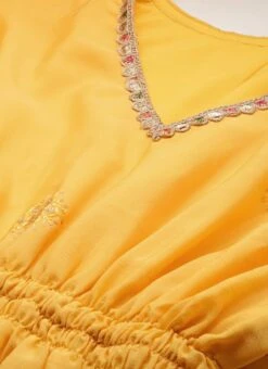 Yellow Chinon Kaftan Dress Festive Wear -Indo Clothing Shop Yellow Chinon Kaftan Dress DRBS02204754 rrc1