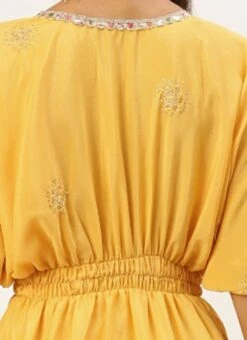 Yellow Chinon Kaftan Dress Festive Wear -Indo Clothing Shop Yellow Chinon Kaftan Dress DRBS02204754 rrc2