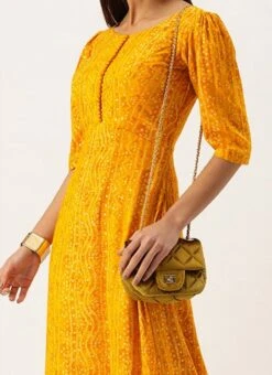 Yellow Digital Printed Maxi Dress Party Wear