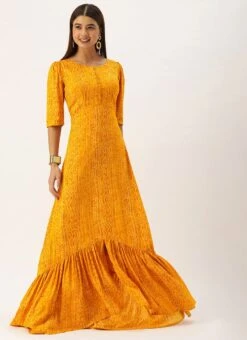 Yellow Digital Printed Maxi Dress Party Wear -Indo Clothing Shop Yellow Digital Printed Maxi Dress DRBS02110963 u