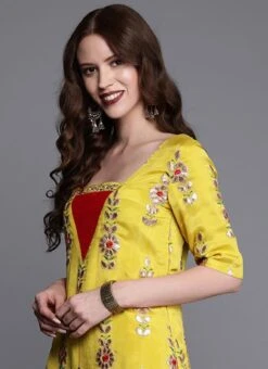 Yellow Embroidered Chinon Kurta Set Festive Wear 11 Yellow Embroidered Chinon Kurta Set Festive Wear -Indo Clothing Shop Yellow Embroidered Chinon Kurta Set KSBS01911716 rrc1