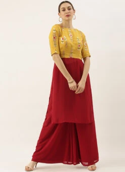 Yellow Embroidered Chinon N Maroon Kurta Set Festive Wear 8 Yellow Embroidered Chinon N Maroon Kurta Set Festive Wear -Indo Clothing Shop Yellow Embroidered Chinon N Maroon Kurta Set KSBS02104323 u