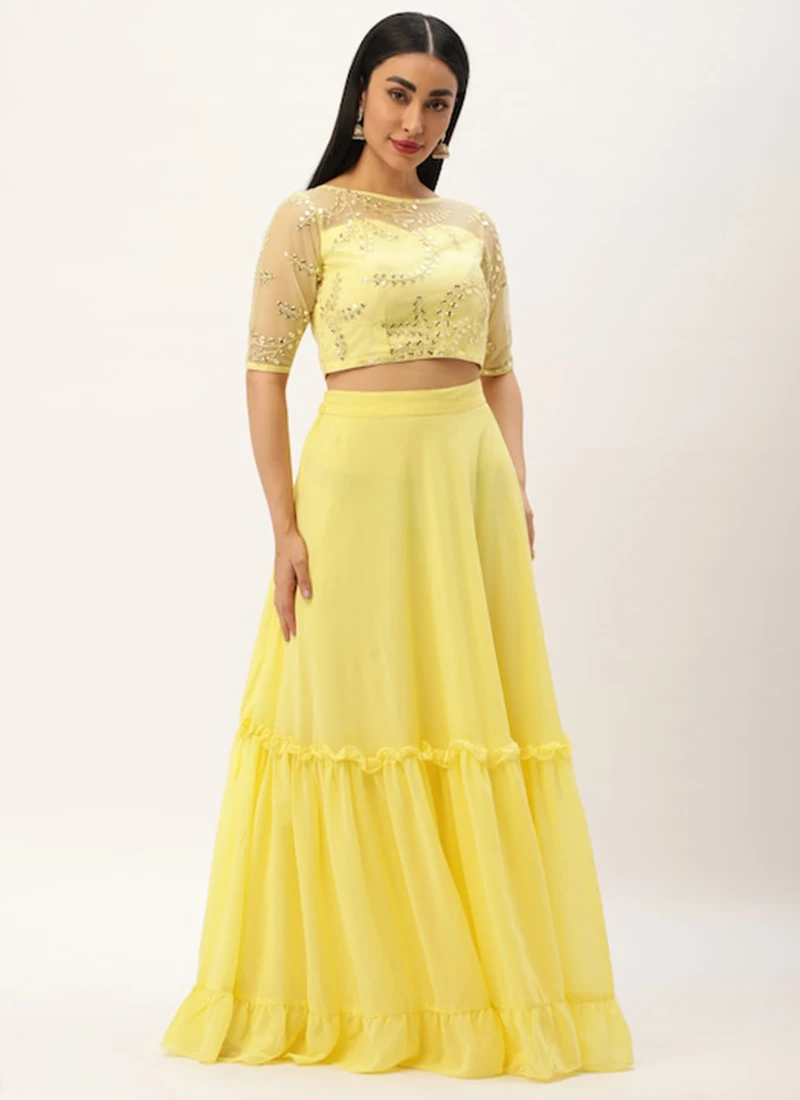 Skirt From Yellow Embroidered Crop Top N Skirt After Six Wear 3 Skirt From Yellow Embroidered Crop Top N Skirt After Six Wear - Image 3