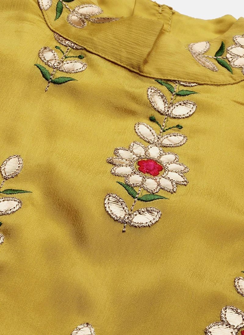 Yellow Embroidered Fabric Kurta Straight Pant Set Festive Wear 5 Yellow Embroidered Fabric Kurta Straight Pant Set Festive Wear - Image 5