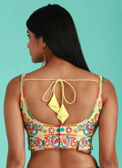 Yellow Embroidery Silk Blouse Party Wear -Indo Clothing Shop Yellow Embroidery Silk Blouse BLSPFB164Y b