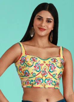 Yellow Embroidery Silk Blouse Party Wear -Indo Clothing Shop Yellow Embroidery Silk Blouse BLSPFB164Y u
