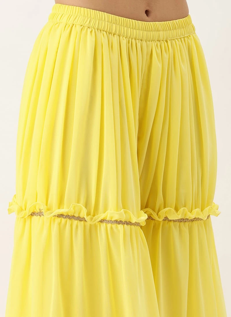 Bottom From Yellow Georgette Embroidered Crop Top N Sharara Set After Six Wear 6 Bottom From Yellow Georgette Embroidered Crop Top N Sharara Set After Six Wear - Image 6