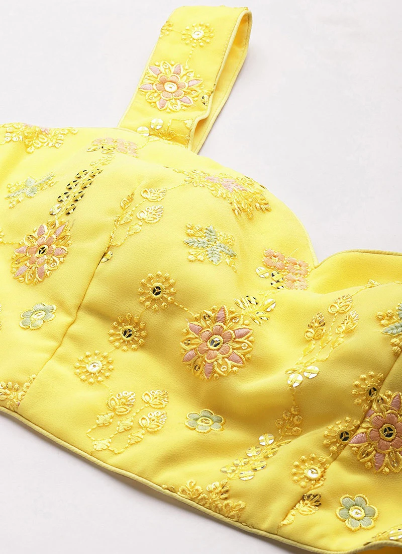 Bottom From Yellow Georgette Embroidered Crop Top N Sharara Set After Six Wear 7 Bottom From Yellow Georgette Embroidered Crop Top N Sharara Set After Six Wear - Image 7