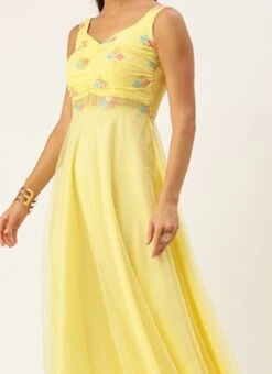 Yellow Georgette Embroidered Dress Party Wear
