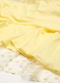 Yellow Glitter Foil Tiered Gathers Dress Party Wear -Indo Clothing Shop Yellow Glitter Foil Tiered Gathers Dress DRBS02209691 rrc3