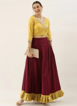 Yellow N Dark Purple Taffeta Skirt Festive Wear -Indo Clothing Shop Yellow N Dark Purple Taffeta Skirt WBBS02012687 u