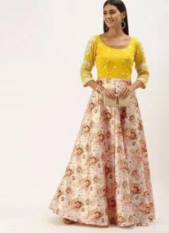 Yellow N Pink Embroidered Floor Length Gown Festive Wear 8 Yellow N Pink Embroidered Floor Length Gown Festive Wear -Indo Clothing Shop Yellow N Pink Embroidered Floor Length Gown IWBS02107555 u