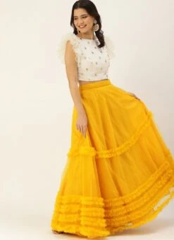 Yellow N White Embroidered Skirt Set Festive Wear -Indo Clothing Shop Yellow N White Embroidered Skirt Set IWBS02101747 u