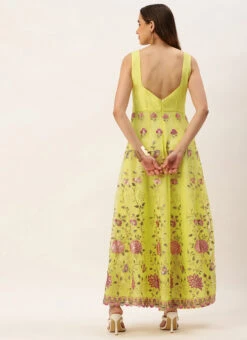 Yellow Organza Embroidered Gown Festive Wear -Indo Clothing Shop Yellow Organza Embroidered Gown IWBS02211033 b