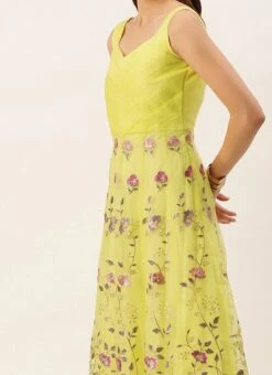 Yellow Organza Embroidered Gown Festive Wear