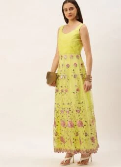 Yellow Organza Embroidered Gown Festive Wear -Indo Clothing Shop Yellow Organza Embroidered Gown IWBS02211033 u