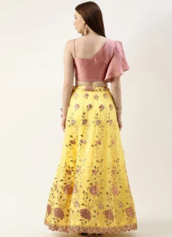 Skirt From Yellow Organza N Pink Art Silk Skirt N Top Set After Six Wear -Indo Clothing Shop Yellow Organza N Pink Art Silk Skirt N Top Set IWBS02211065 b