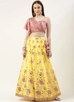 Skirt From Yellow Organza N Pink Art Silk Skirt N Top Set After Six Wear -Indo Clothing Shop Yellow Organza N Pink Art Silk Skirt N Top Set IWBS02211065 u
