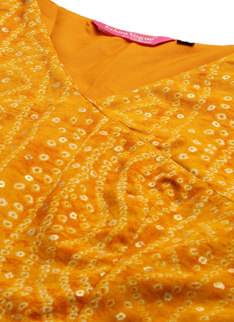 Yellow Printed Angarkha Gown Festive Wear 5 Yellow Printed Angarkha Gown Festive Wear - Image 5