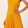 Why Kiki Dress Yellow Printed Halter Neck Floor Length Gown Festive Wear
