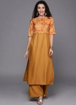 Yellow Printed Rayon Boat Neck Kurta Set After Six Wear 9 Yellow Printed Rayon Boat Neck Kurta Set After Six Wear -Indo Clothing Shop Yellow Printed Rayon Boat Neck Kurta Set KSBS01912072 u