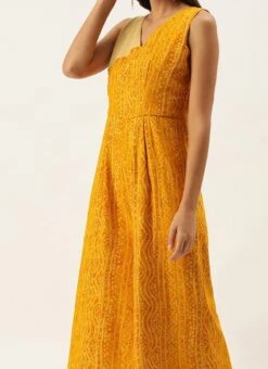 Yellow Printed Viscose Angrakha Style Jumpsuit Festive Wear