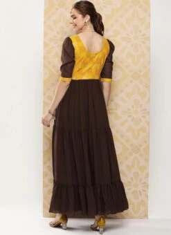 Yellow Rayon N Brown Georgette Gathers Dress After Six Wear 11 Yellow Rayon N Brown Georgette Gathers Dress After Six Wear -Indo Clothing Shop Yellow Rayon N Brown Georgette Gathers Dress DRBS02302147 b