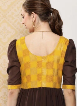 Yellow Rayon N Brown Georgette Gathers Dress After Six Wear 13 Yellow Rayon N Brown Georgette Gathers Dress After Six Wear -Indo Clothing Shop Yellow Rayon N Brown Georgette Gathers Dress DRBS02302147 rrc2