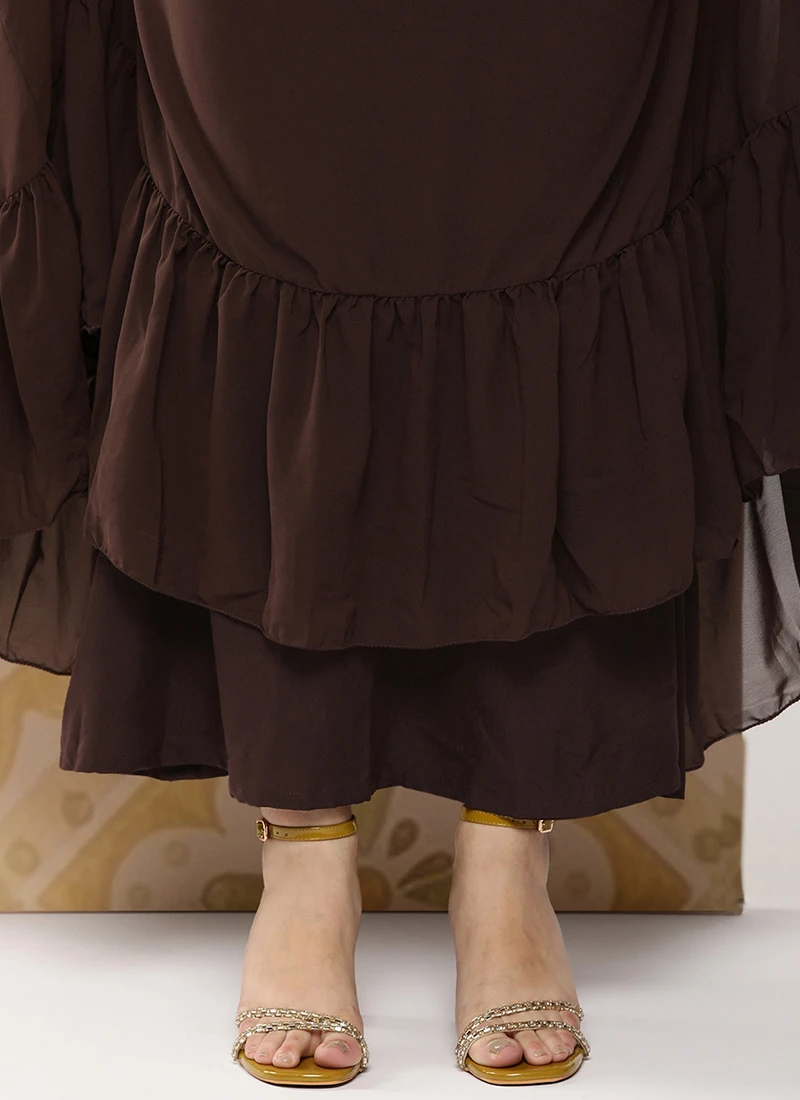 Yellow Rayon N Brown Georgette Gathers Dress After Six Wear 8 Yellow Rayon N Brown Georgette Gathers Dress After Six Wear - Image 8