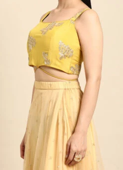 Yellow Sequins Embroidered Chinon Blouse Festive Wear