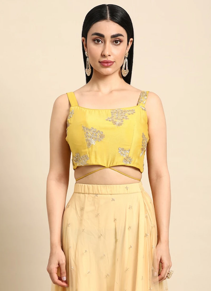 Yellow Sequins Embroidered Chinon Blouse Festive Wear 3 Yellow Sequins Embroidered Chinon Blouse Festive Wear - Image 3