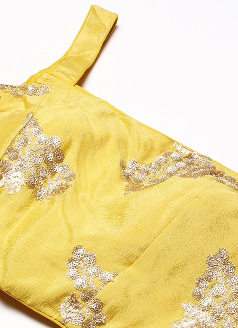 Yellow Sequins Embroidered Chinon Blouse Festive Wear 5 Yellow Sequins Embroidered Chinon Blouse Festive Wear - Image 5