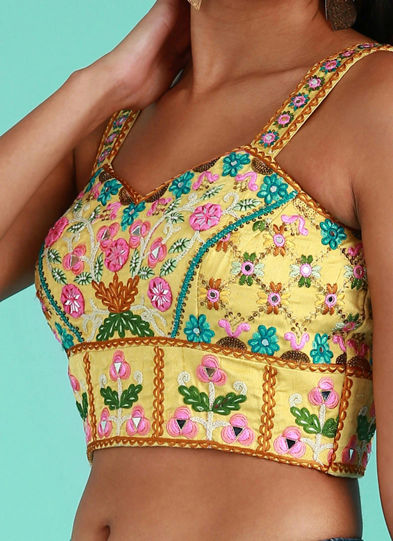 Yellow Silk Embroidered Work Blouse Party Wear 1 Yellow Silk Embroidered Work Blouse Party Wear